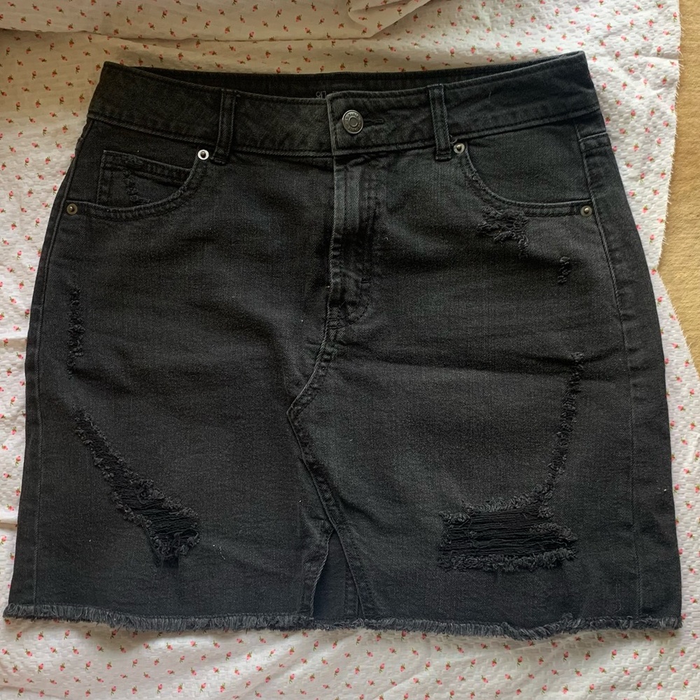 Black denim skirt